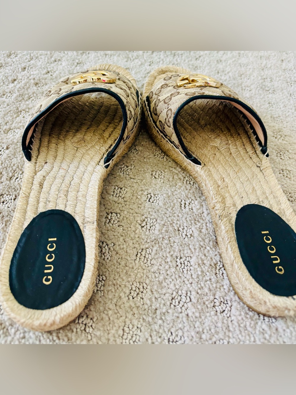 Gucci Pilar Original GG Canvas Espadrille Slide Sandal Sz 38 1/2 Eur - 7 1/2 U.S - Picture 5 of 14